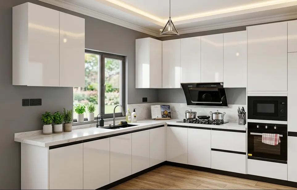 Modern white fitted kitchen