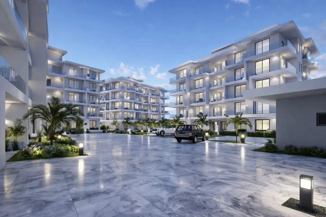 Rendering of the marble-paved courtyard