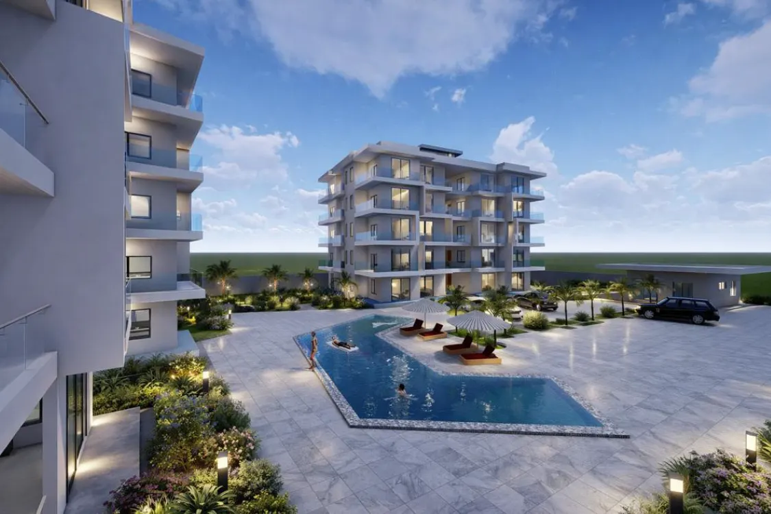 Rendering of the pool terrace with sun loungers
