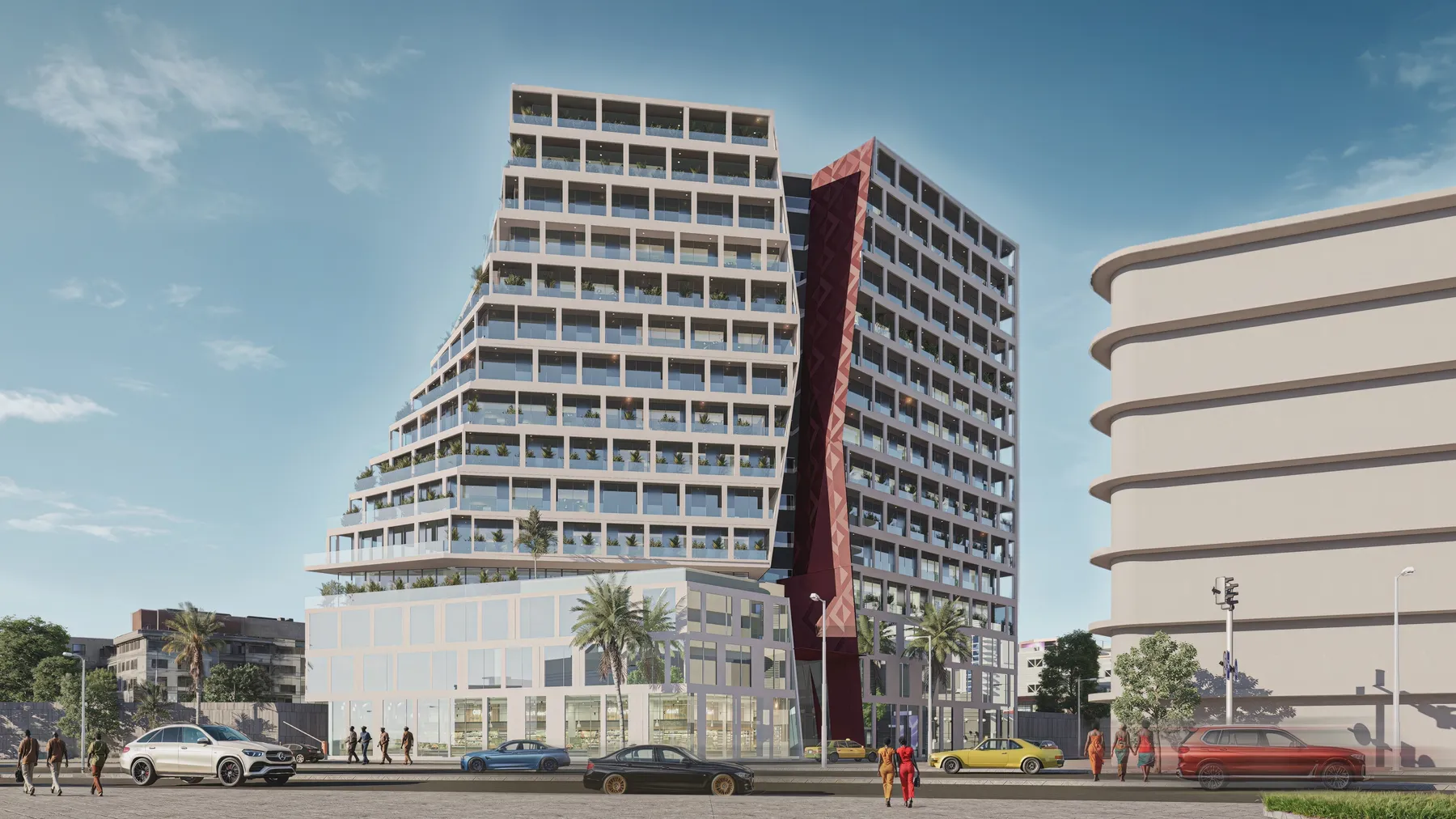 Elysium terraced tower in daylight