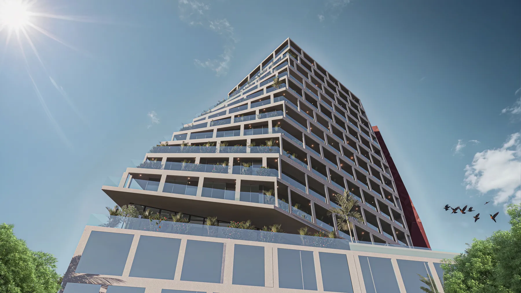 Terraced façade seen from below