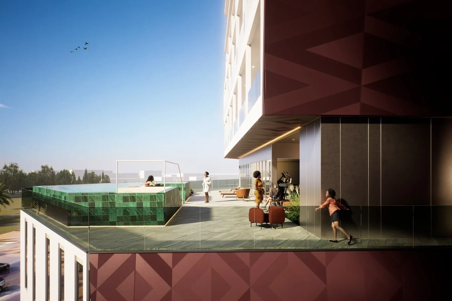 Sky pool lounge with glass-edged pool