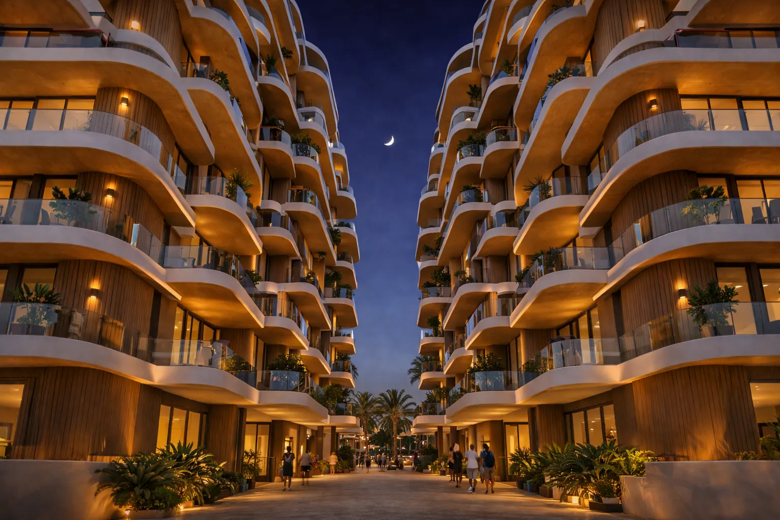 Street view of the towers at night